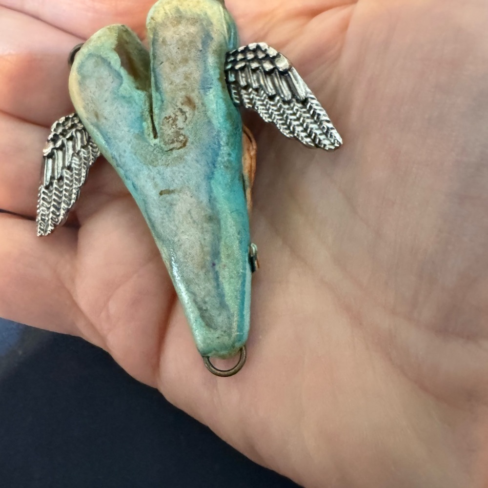 Artistic Winged goddess pendant with Blue and Orange Accents - Picture 5 of 7